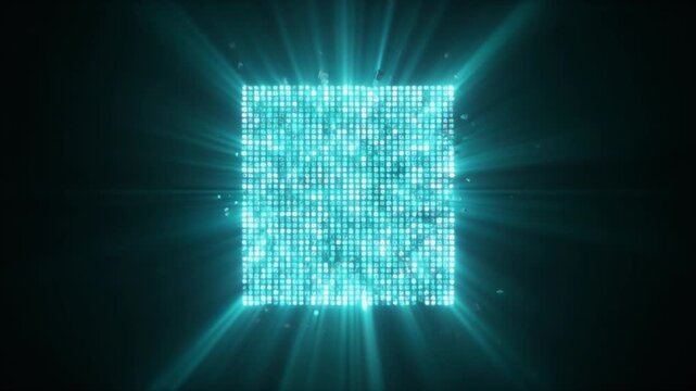 Digital Data Integration as Glowing Particles Form a Structured Grid