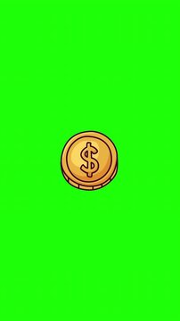 Animated gold dollar coin doodle icon, hand-drawn flat vector line art with wiggle effect, looping motion graphic for finance, money and currency design