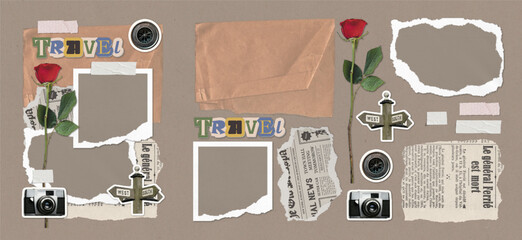 Scrapbook Layout Design. Scrapbook Element Set, torn paper, old paper, newspaper © Ghurafa