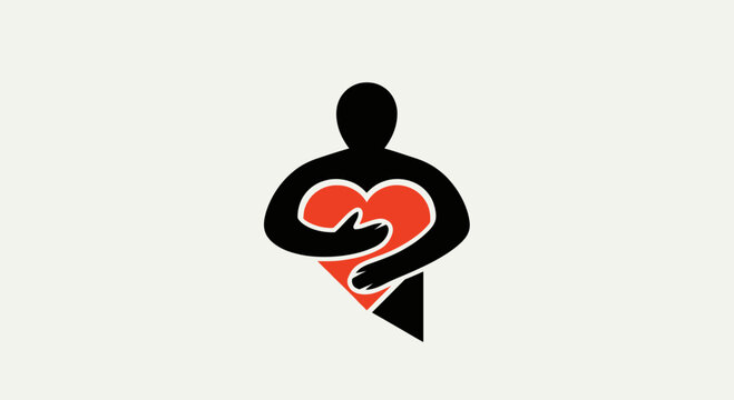 Silhouette holding a large red heart symbol.