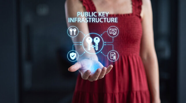 Public Key Infrastructure Cybersecurity Hologram in Hand