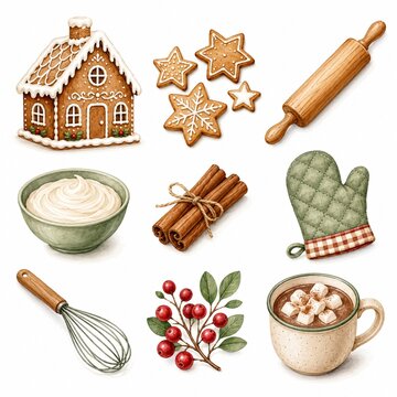 Christmas Baking Clipart Set with Gingerbread and Cocoa