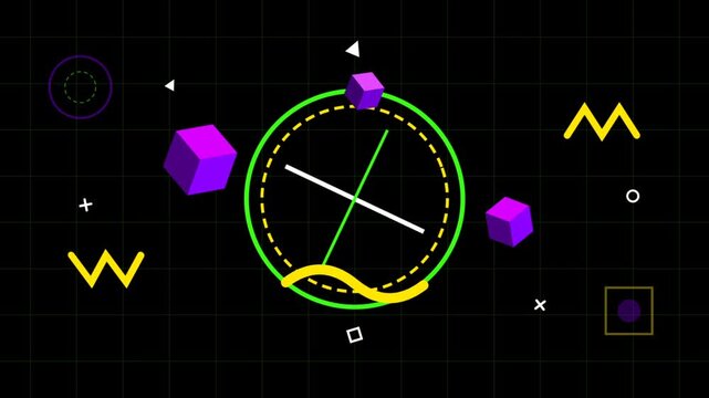 Abstract Geometric Motion Graphics on Dark Grid Background