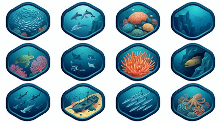 Colorful underwater sea life and marine creatures illustration set. © agussssss