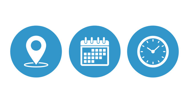 Location Pin Calendar Time Icons Indicating Scheduling and Planning.
