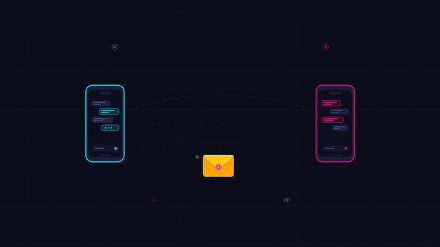 Smartphone Message Exchange Animation on Dark Background