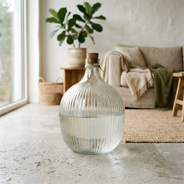 Glass carboy in cozy modern interior
