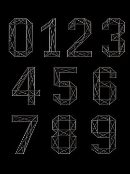 Geometric numbers illustration on black background with white lines