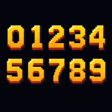 Pixelated numbers 0 to 9 displayed on a dark background in orange