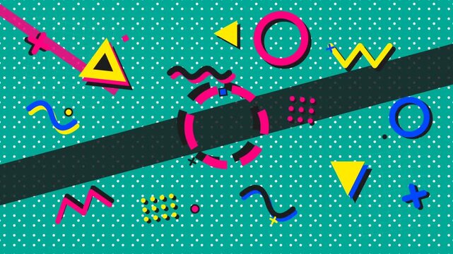 Retro Memphis Style Geometric Abstract Animation Background