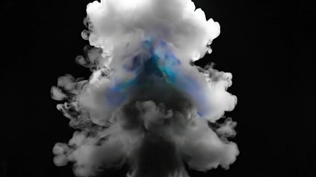 Abstract cloud explosion on black background with colorful smoke and dynamic visual effects for digital motion design