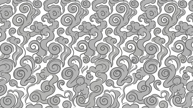 Grey oriental cloud pattern with traditional swirls and spirals
