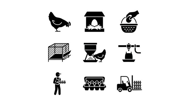 Black icons of farm and industry.