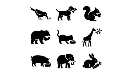 Fototapeta premium Black silhouettes of various wild animals.