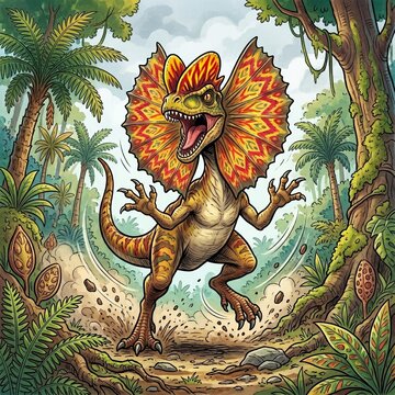 dilophosaurus dinosaur hand drawn illustration