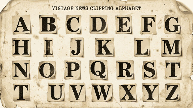 Vintage newspaper clipping alphabet set with newspaper clippings arranged made old newspaper arranged grid illustration typography