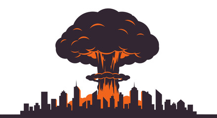 Nuclear explosion over city skyline silhouette © RGN