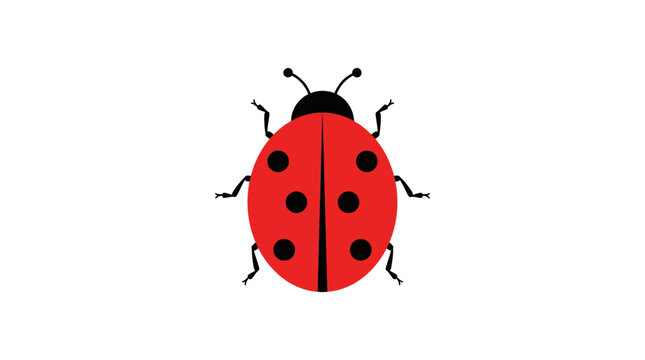 Ladybug displays its characteristic black spots on a red wing surface in a minimalist graphic style.