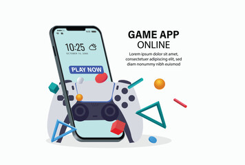 game icon app and background with big illustration of smartphone and stick, player gaming fun Future Game Pad Background. console, vector illustration. Online gaming concept. Game Console  © Yoga