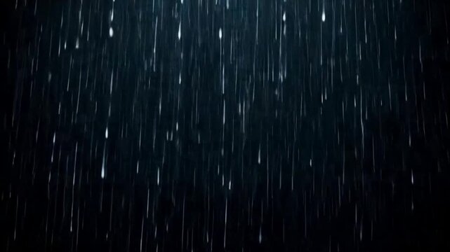 Realistic Heavy Rainfall Falling at Night with Dramatic Lighting on Dark Background Seamless Weather Nature Texture