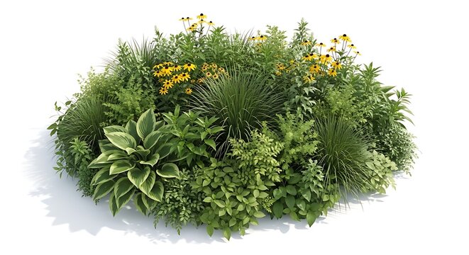 Lush green shrub with yellow flowers greenery landscaping isolated botanical
