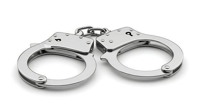 Metallic handcuffs isolated on white background with handcuffs, security