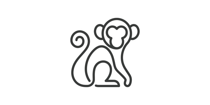 Minimalist continuous line art drawing of a cute monkey icon.