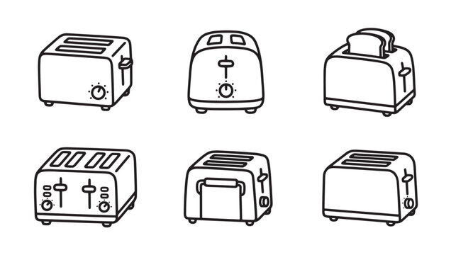 Collection of various kitchen toaster appliance icons vector illustration with appliance breakfast illustration collection electric domestic equipment culinary preparing browning interior