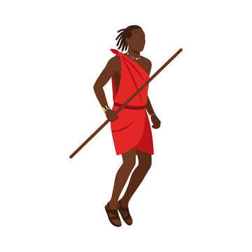 Maasai Warrior Jumping with Spear, Traditional African Culture