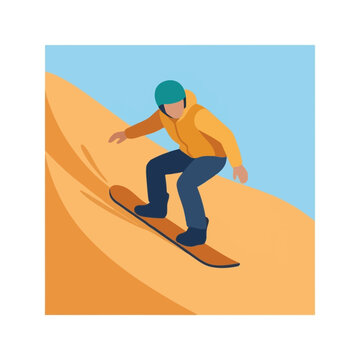 Man snowboarding down a sand dune, extreme sport, vacation leisure activity