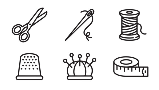 Set of sewing and tailoring tools icons including scissors needle thread thimble with tailoring scissors measuring equipment creative collection supplies knitting patchwork instrument