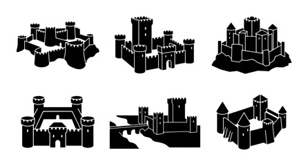 Medieval Castle Icons, Fortress Silhouettes, Historic Fortifications Set © Sujon