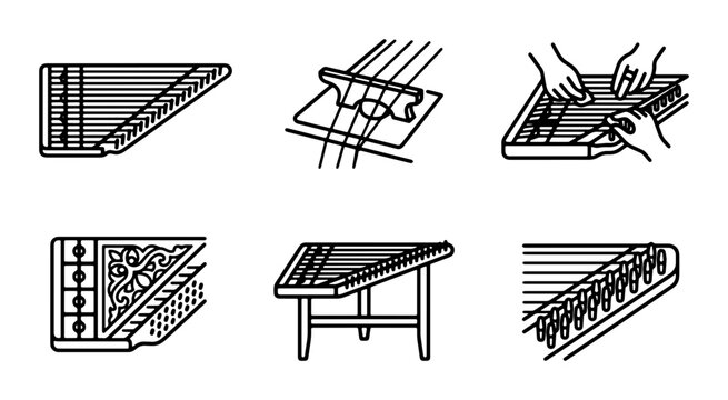 Hammered Dulcimer Icons, String Instrument Illustrations, Music Vector Set