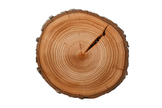 Wood log cross section showing tree rings, growth, age, and natural timber texture with bark on transparent background