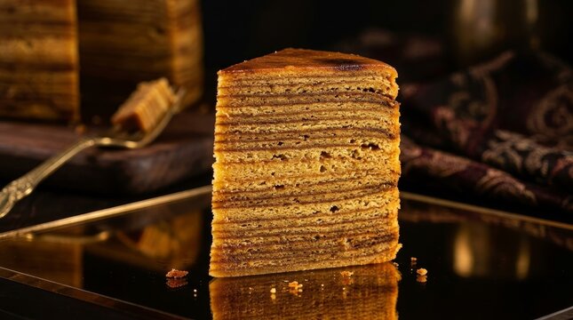 Lapis legit of Indonesian cake in dark light background 