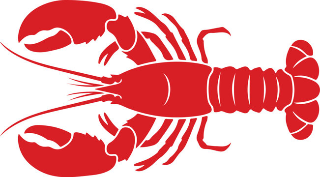 Black silhouette of a lobster animal icon for seafood restaurant design isolated on transparent background, Vector