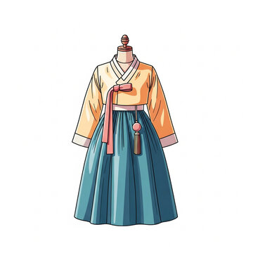 Korean Traditional Hanbok Dress Illustration on Mannequin
