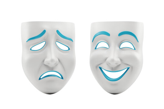 Theatrical comedy and tragedy masks. Emotional faces with painted expressions.