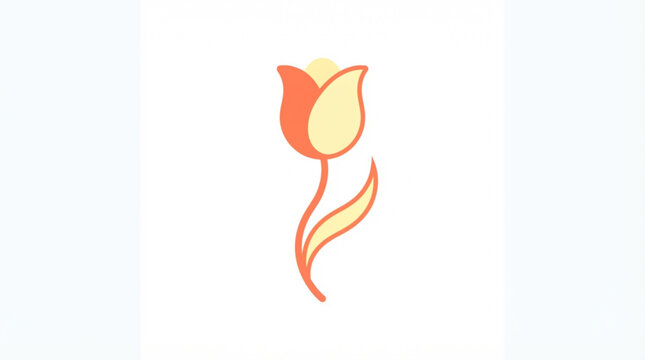Minimalist flat vector illustration of a stylized orange and yellow tulip flower isolated on a clean white background for modern graphic design projects