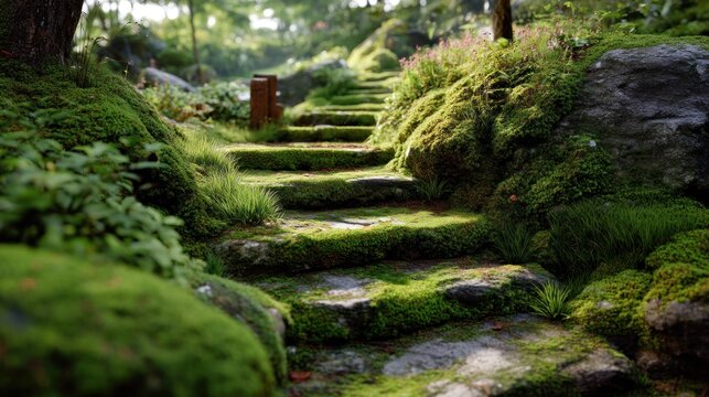 Moss covered stone steps