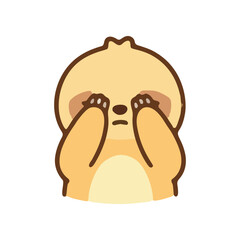 Fototapeta premium Cute cartoon sloth covering eyes with paws simple illustration