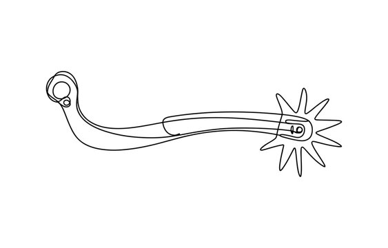Black and white line art drawing of a classic western horse riding spur