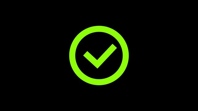 Animated green check mark icon with a clean modern design on black background.