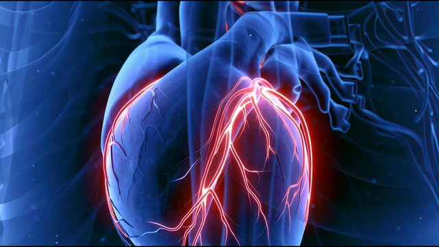 Coronary Heart Disease Medical Animation Video, Chronic Coronary Artery Atherosclerosis, Vascular Stenosis, Myocardial Ischemia Pathogenesis, Human Cardiovascular Disorder, 