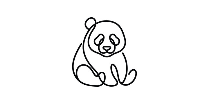Minimalist continuous line drawing of a cute panda bear sitting.