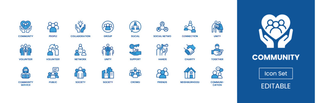 Professional community and social connection icon set for networking and group collaboration