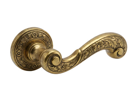 Vintage ornate brass door handle isolated on transparent background