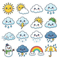 Obraz premium Weather Cartoon Cloud Icons.