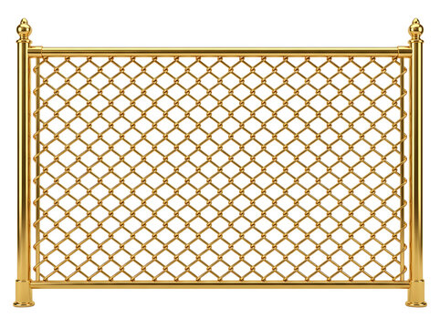 Golden chain link fence isolated on transparent background