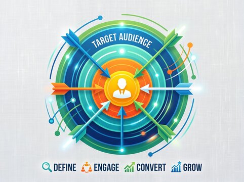 Target Audience Concept with Arrows and Business Growth Icons.